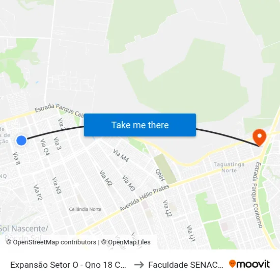 Expansão Setor O - Qno 18 Conj J (Móveis Lar) to Faculdade SENAC Taguatinga map