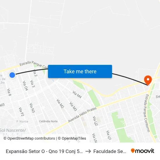 Expansão Setor O - Qno 19 Conj 54 (Praça/Padaria Pão De Mel) to Faculdade Senac Taguatinga map