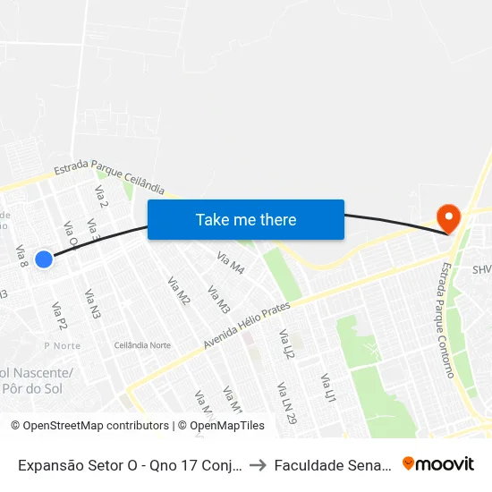 Expansão Setor O - Qno 17 Conj A (Drogaria Messias) to Faculdade Senac Taguatinga map