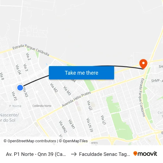 Av. P1 Norte - Qnn 39 (Caprichoso) to Faculdade Senac Taguatinga map