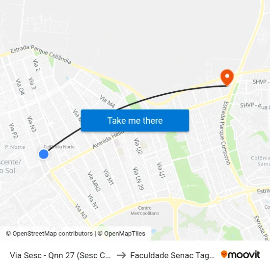 Via Sesc - Qnn 27 (Sesc Ceilândia) to Faculdade Senac Taguatinga map