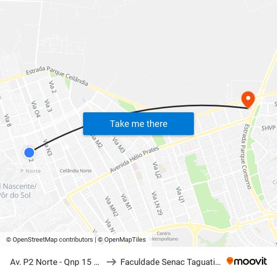 Av. P2 Norte - Qnp 15 Cj B to Faculdade Senac Taguatinga map