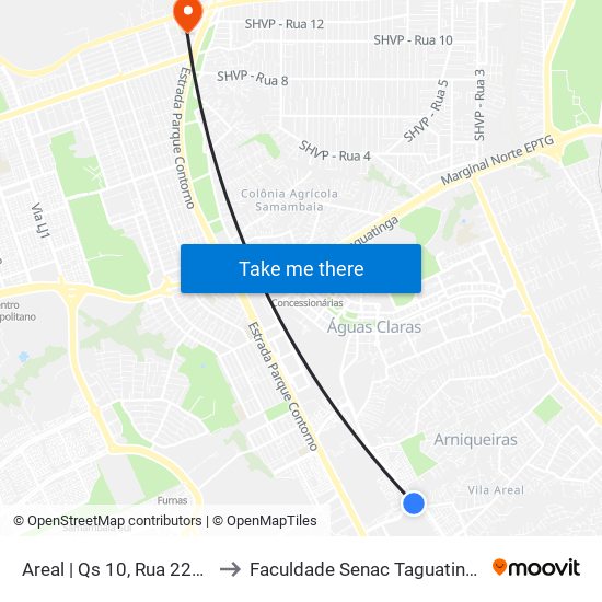 Areal | Qs 10, Rua 220a to Faculdade Senac Taguatinga map