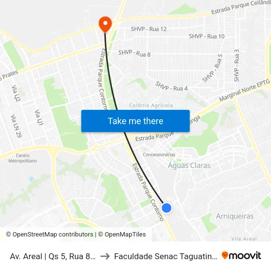 Av. Areal | Qs 5, Rua 800 to Faculdade Senac Taguatinga map