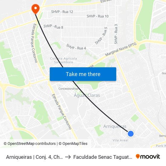 Arniqueiras | Conj. 4, Ch. 56 to Faculdade Senac Taguatinga map