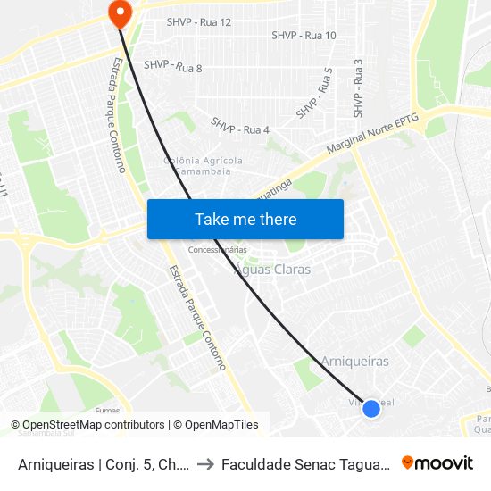 Arniqueiras | Conj. 5, Ch. 101 to Faculdade Senac Taguatinga map