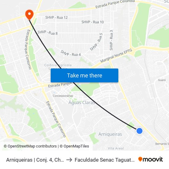 Arniqueiras | Conj. 4, Ch. 64 to Faculdade Senac Taguatinga map
