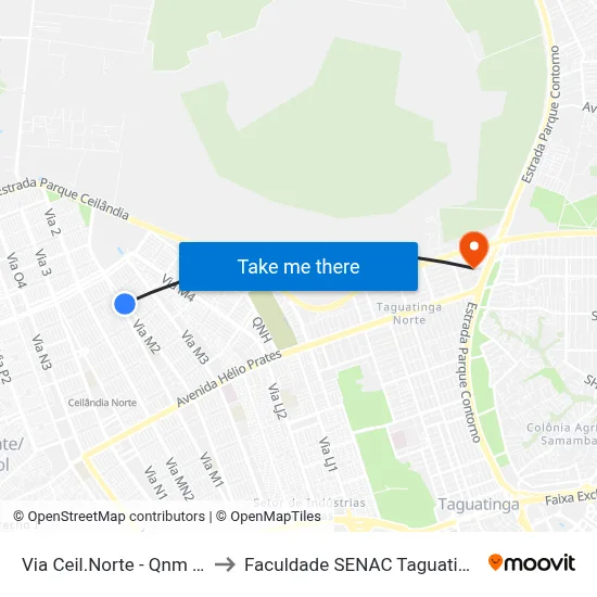Via Ceil.Norte - Qnm 24 to Faculdade SENAC Taguatinga map