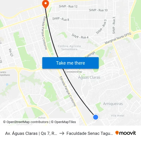 Av. Águas Claras | Qs 7, Rua 640 to Faculdade Senac Taguatinga map