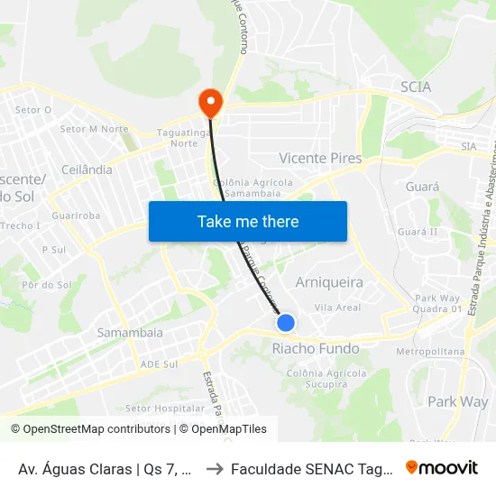 Av. Águas Claras | Qs 7, Rua 800 to Faculdade SENAC Taguatinga map