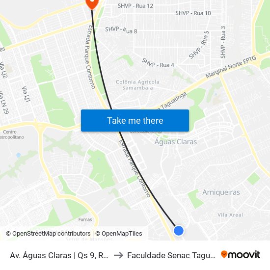 Av. Águas Claras | Qs 9, Rua 120 to Faculdade Senac Taguatinga map