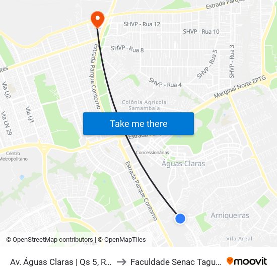 Av. Águas Claras | Qs 5, Rua 310 to Faculdade Senac Taguatinga map