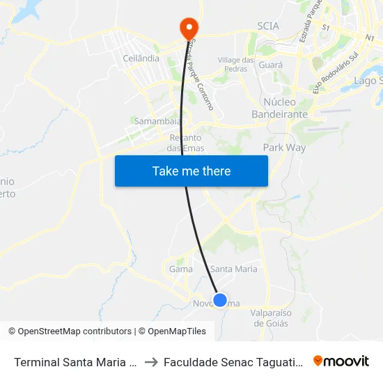 Terminal Santa Maria Sul to Faculdade Senac Taguatinga map