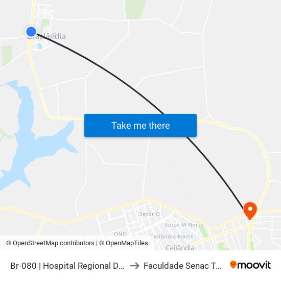 Br-080 | Hospital Regional De Brazlândia to Faculdade Senac Taguatinga map