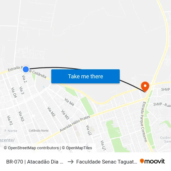 BR-070 | Atacadão Dia a Dia to Faculdade Senac Taguatinga map