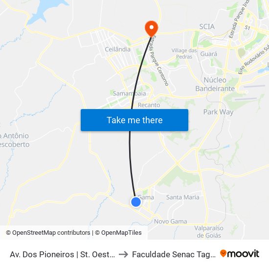 Av. Dos Pioneiros | St. Oeste, Qd. 32 to Faculdade Senac Taguatinga map