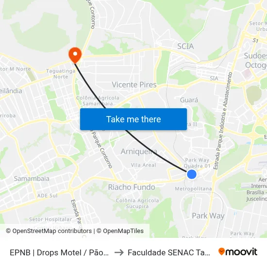 EPNB | Drops Motel / Pão Dourado to Faculdade SENAC Taguatinga map