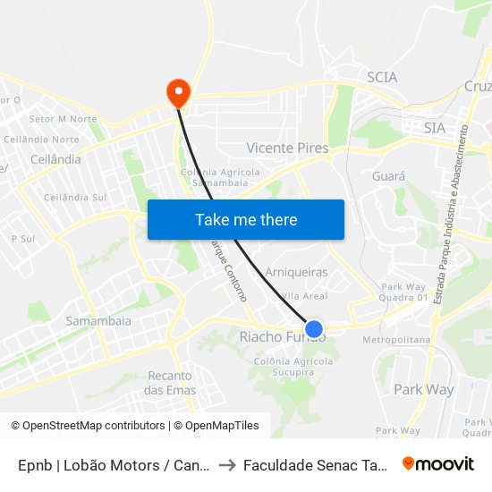 Epnb | Lobão Motors / Cancún Hotel to Faculdade Senac Taguatinga map