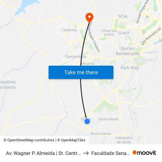 Av. Wagner P. Almeida | St. Central, Qd. 55 (Mcdonald'S) to Faculdade Senac Taguatinga map