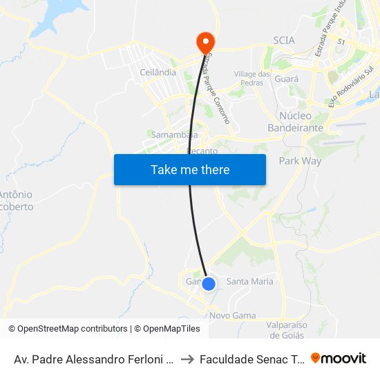 Av. Padre Alessandro Ferloni | Upa Do Gama to Faculdade Senac Taguatinga map