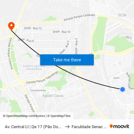 Av. Central ll | QE 17 (Pão Dourado / Drogasil) to Faculdade Senac Taguatinga map