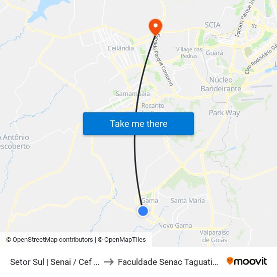 Setor Sul | Senai / Cef 08 to Faculdade Senac Taguatinga map