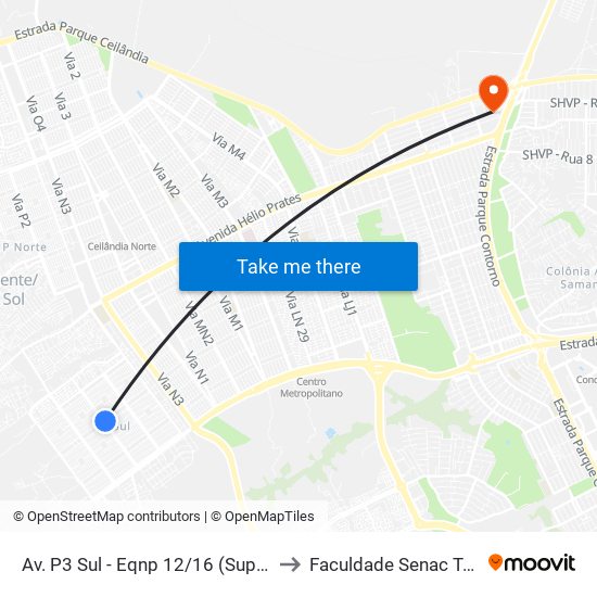 Av. P3 Sul - Eqnp 12/16 (Superm. Veneza) to Faculdade Senac Taguatinga map