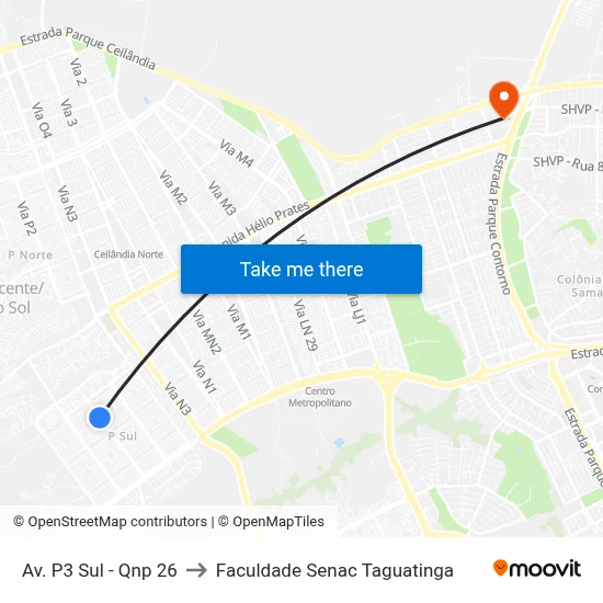 Av. P3 Sul - Qnp 26 to Faculdade Senac Taguatinga map