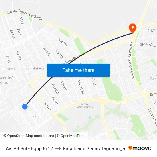 Av. P3 Sul - Eqnp 8/12 to Faculdade Senac Taguatinga map
