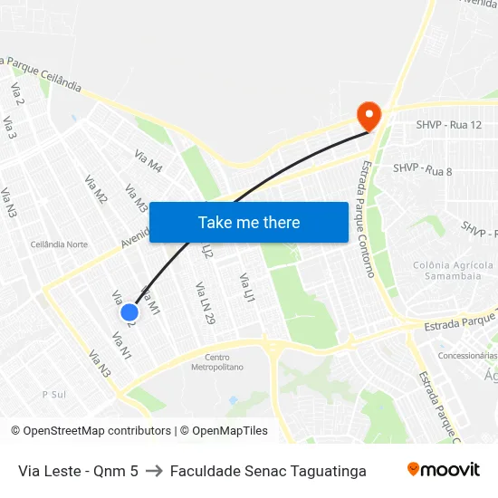 Via Leste - Qnm 5 to Faculdade Senac Taguatinga map