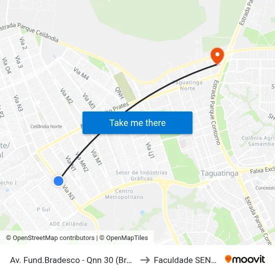 Av. Fund.Bradesco - Qnn 30 (Brasal/Atacadão Dia A Dia) to Faculdade SENAC Taguatinga map