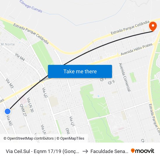Via Ceil.Sul - Eqnm 17/19 (Gonçalina/Shopping Popular) to Faculdade Senac Taguatinga map