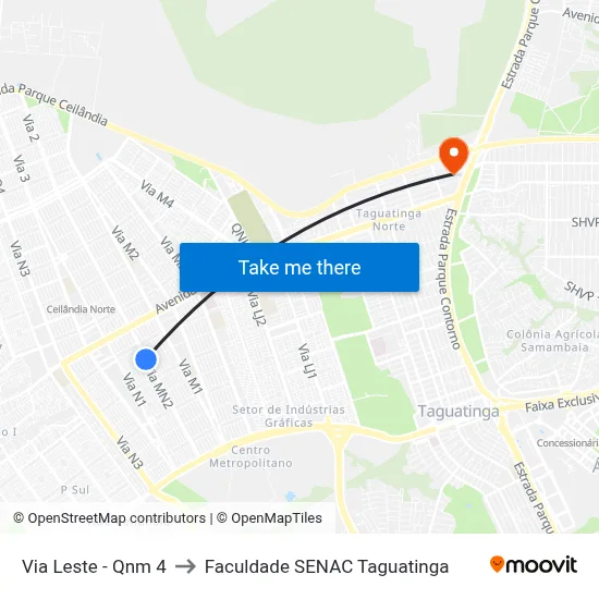 Via Leste - Qnm 4 to Faculdade SENAC Taguatinga map