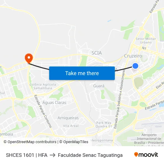 SHCES 1601 | HFA to Faculdade Senac Taguatinga map