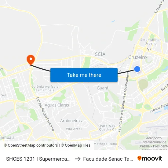SHCES 1201 | Supermercado Veneza to Faculdade Senac Taguatinga map
