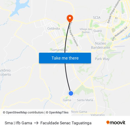 Sma | Ifb Gama to Faculdade Senac Taguatinga map