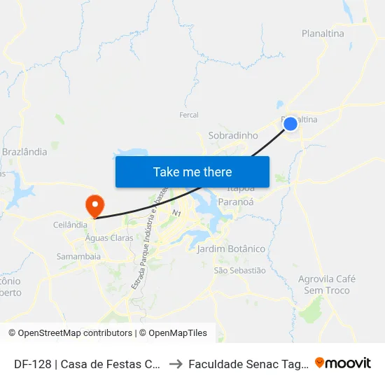 DF-128 | Casa de Festas Campestre to Faculdade Senac Taguatinga map