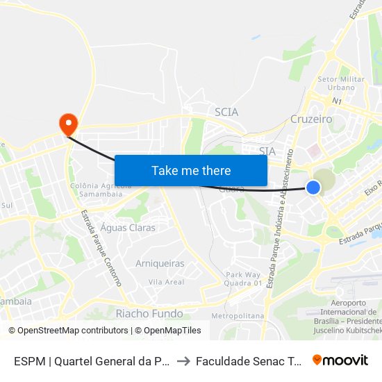 ESPM | Quartel General da Polícia Militar to Faculdade Senac Taguatinga map
