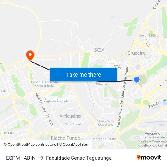 ESPM | ABIN to Faculdade Senac Taguatinga map