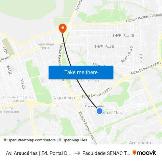 Av. Araucárias | Ed. Portal Das Araucárias to Faculdade SENAC Taguatinga map