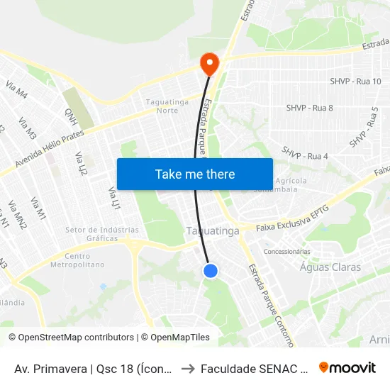 Av. Primavera | Qsc 18 (Ícone Odontologia) to Faculdade SENAC Taguatinga map
