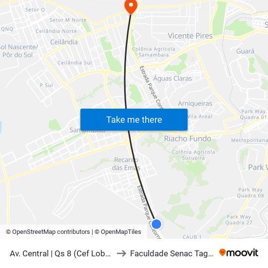 Av. Central | Qs 8 (Cef Lobo Guará) to Faculdade Senac Taguatinga map
