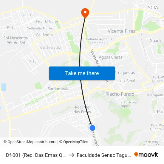 Df-001 (Rec. Das Emas Qd 800) to Faculdade Senac Taguatinga map