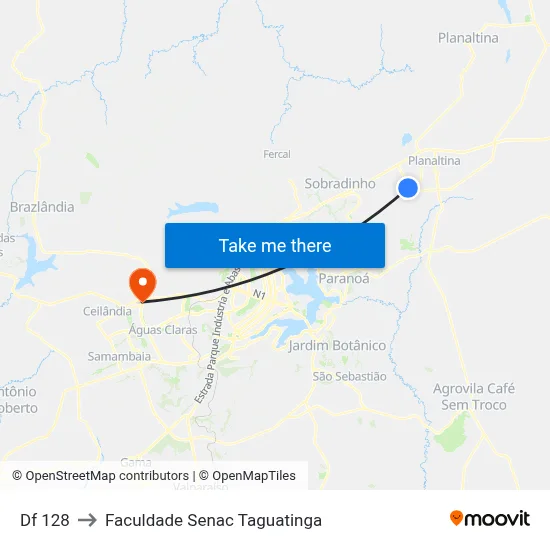 Df 128 to Faculdade Senac Taguatinga map