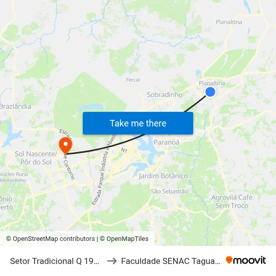 Setor Tradicional Q 190 190 to Faculdade SENAC Taguatinga map