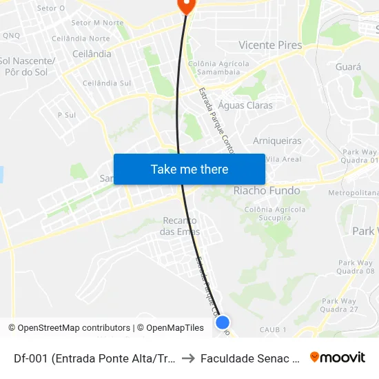 Df-001 (Entrada Ponte Alta/Transportadoras) to Faculdade Senac Taguatinga map