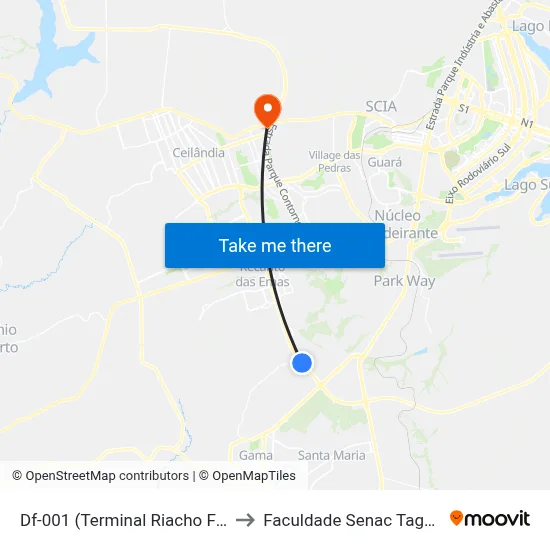 Df-001 (Terminal Riacho Fundo II) to Faculdade Senac Taguatinga map