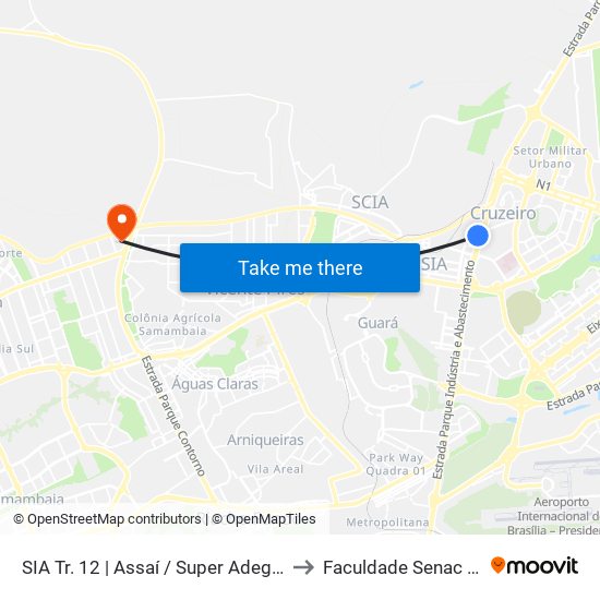 SIA Tr. 12 | Assaí / Super Adega / F. Importados to Faculdade Senac Taguatinga map