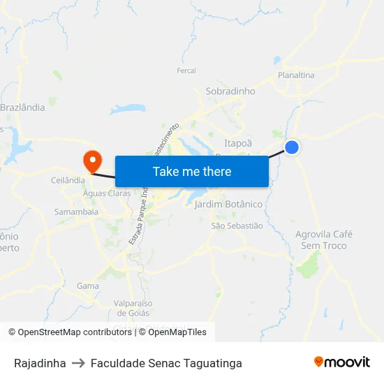 Rajadinha to Faculdade Senac Taguatinga map