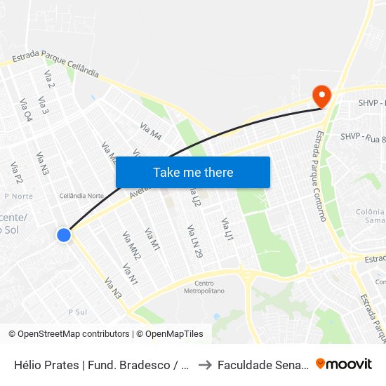 Hélio Prates | Fund. Bradesco / Upa / Feira Do Produtor to Faculdade Senac Taguatinga map